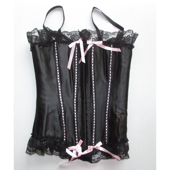 Black Satin Ruffled Lace Bustier Corset - NEW - Picture 6 of 12